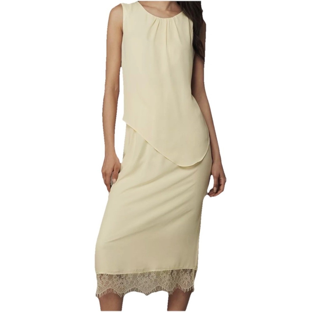Anthropologie Exquise Sleeveless Layered Chiffon Midi Dress Light Yellow $198 M